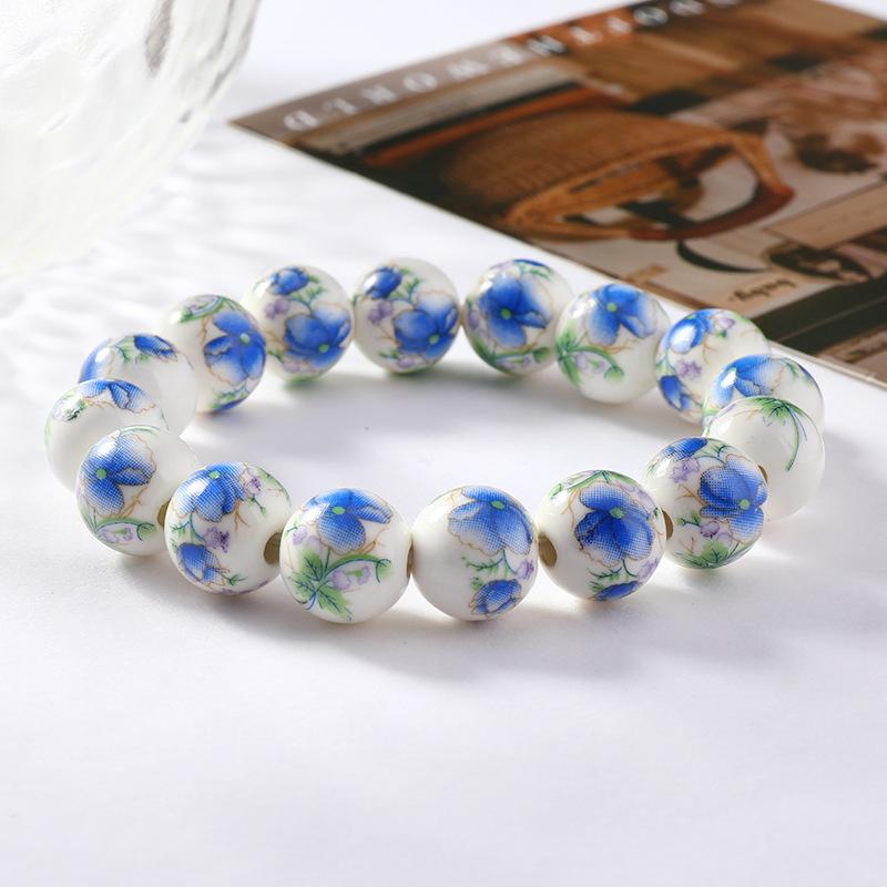 Vintage Blue And White Porcelain Ceramic Beads Strand Bracelet For Women Classic Elegant Wedding Jewelry Daily Accessories