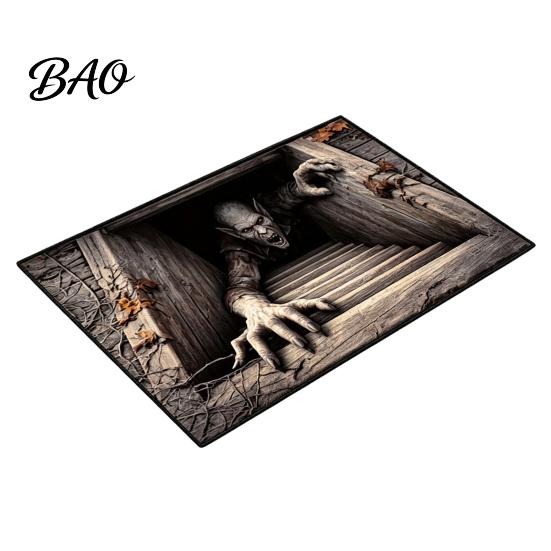 3D Optical Illusion Rug Skeleton Halloween Rug, Spooky Entrance Depth Soft Crystal Velvet Carpet Pattern Non-Slip Floor Mat for Living Room