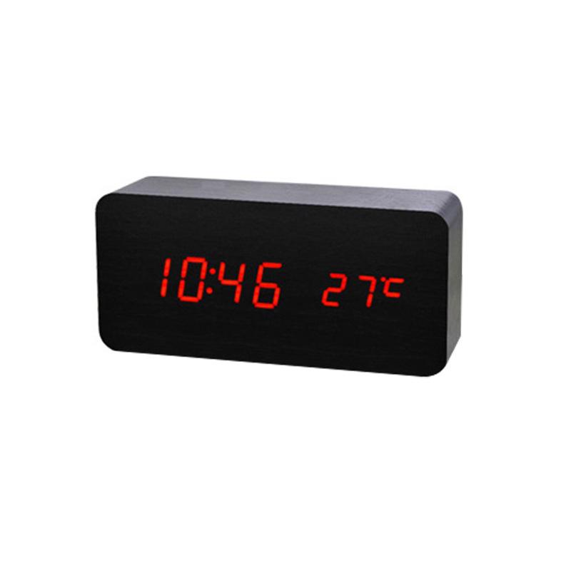 Wooden Clock Thermometer Electronic Clock Creative Wooden Student Alarm Clock Triangle Digital Clock