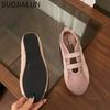Fashion SUOJIALUN 2024 Autumn Round Toe Women Flat Shoes New Brand Shallow Slip On Ladies Casual Mary Jane Shoes Soft Dress Ballerinas
