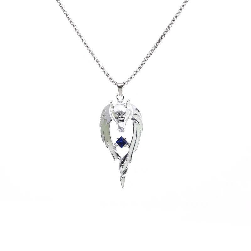Street domineering wolf king luminous necklace men and women cool and versatile personality retro pendant niche design sense neck chain tide
