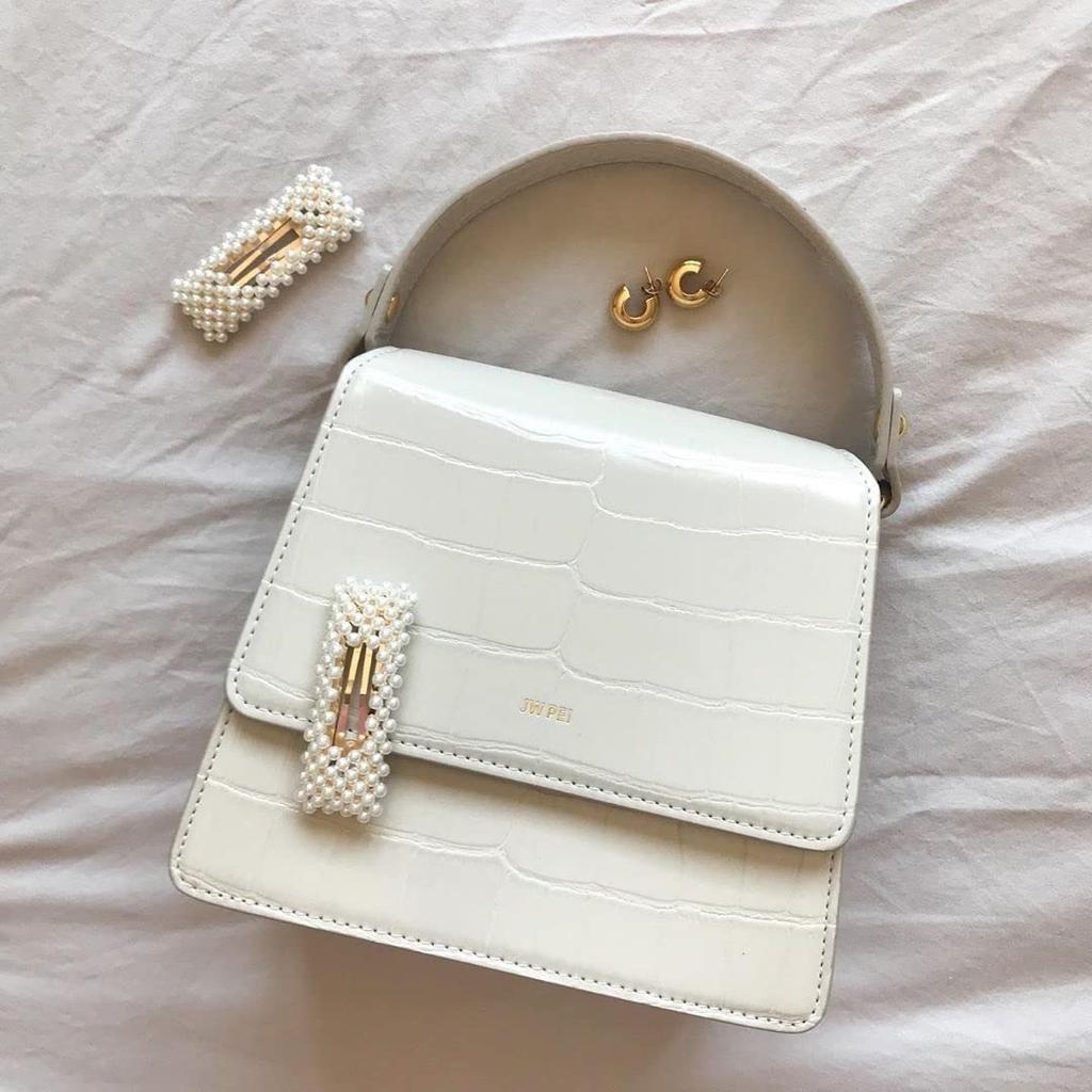[JW PEI] Fae Handle Bag - Ivory White Crocodile Embossed