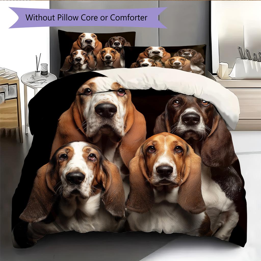 Black Basset Hound Pattern Bedding Home Decoration Birthday Gift (1 * duvet cover + 2 * pillowcase, without core)