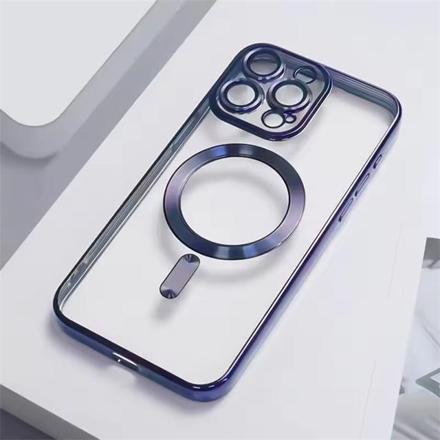 Plating Clear Magnetic Case For iPhone 17 16 15 12 13 14 Pro Max Plus For Magsafe Wireless Charger Shockproof Phone Cover