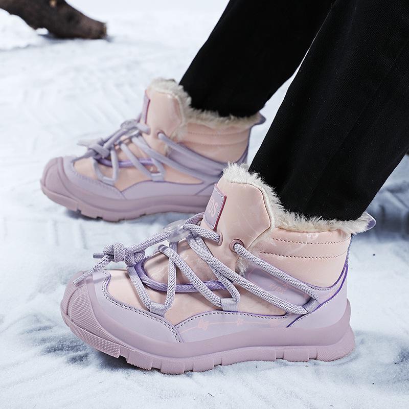 Autumn/Winter Fur-Lined Kids' Cotton Snow Boots - Warm Mid-High Top for Boys & Girls