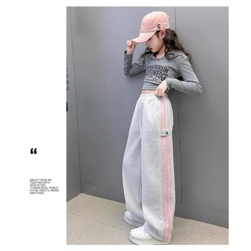 Girls Big Kids Striped Casual High Waist Wide Leg Long Sports Sweatpants