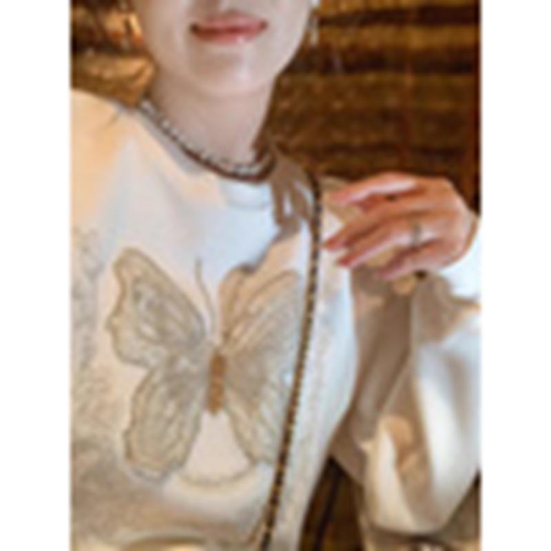 Chic Butterfly Embroidered Long-Sleeve Sweatshirt for Women
