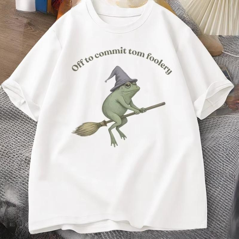 Witch Frog TShirt Unisex Women Funny Halloween Cottagecore Toad Tshirt Casual Round Neck Short Sleeve Unisex Clothes Streetwear Tops