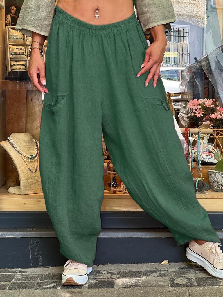 2025 European Autumn/Winter Women's Cotton Linen Wide-Leg Pants with Pockets - Loose & Slimming Design