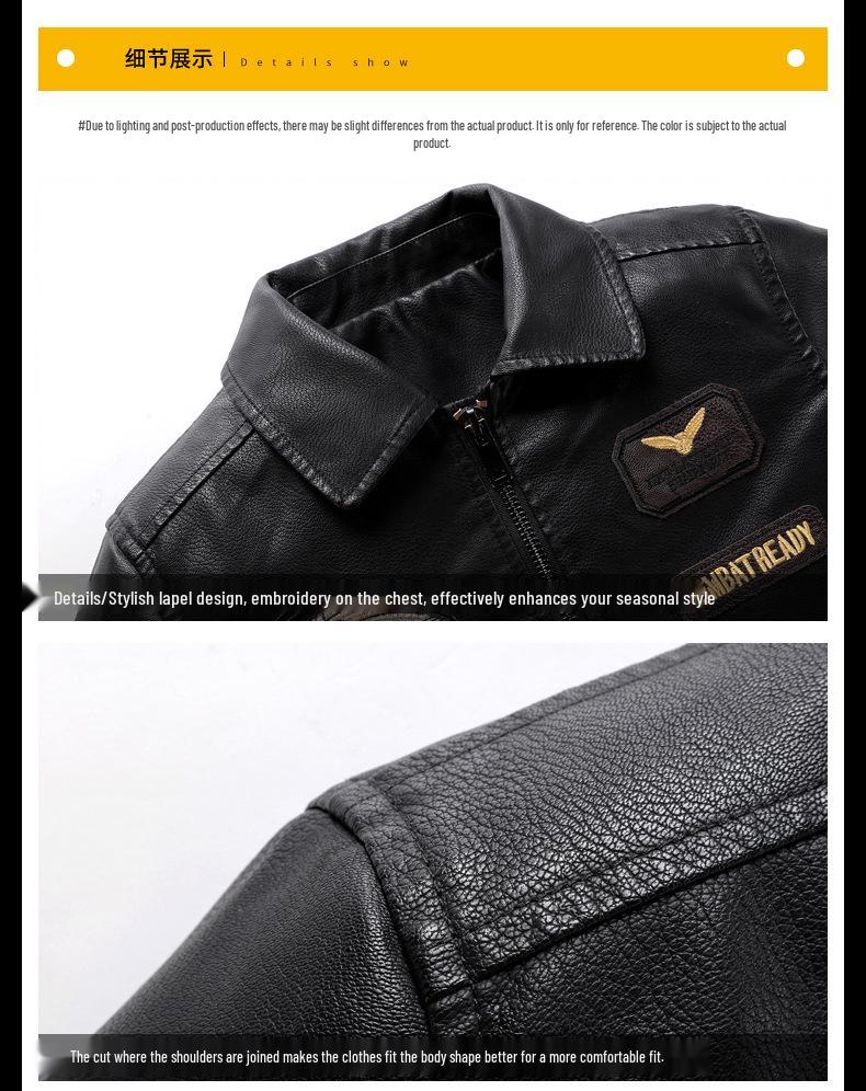 Men's Plus Size Embroidered Leather Baseball Jacket with Velvet, Trendy Spring & Autumn Outerwear.