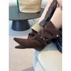 Retro Niche Design Stacked Short Boots Two Wear V Buckle with Pointed Western Cowboy Boots