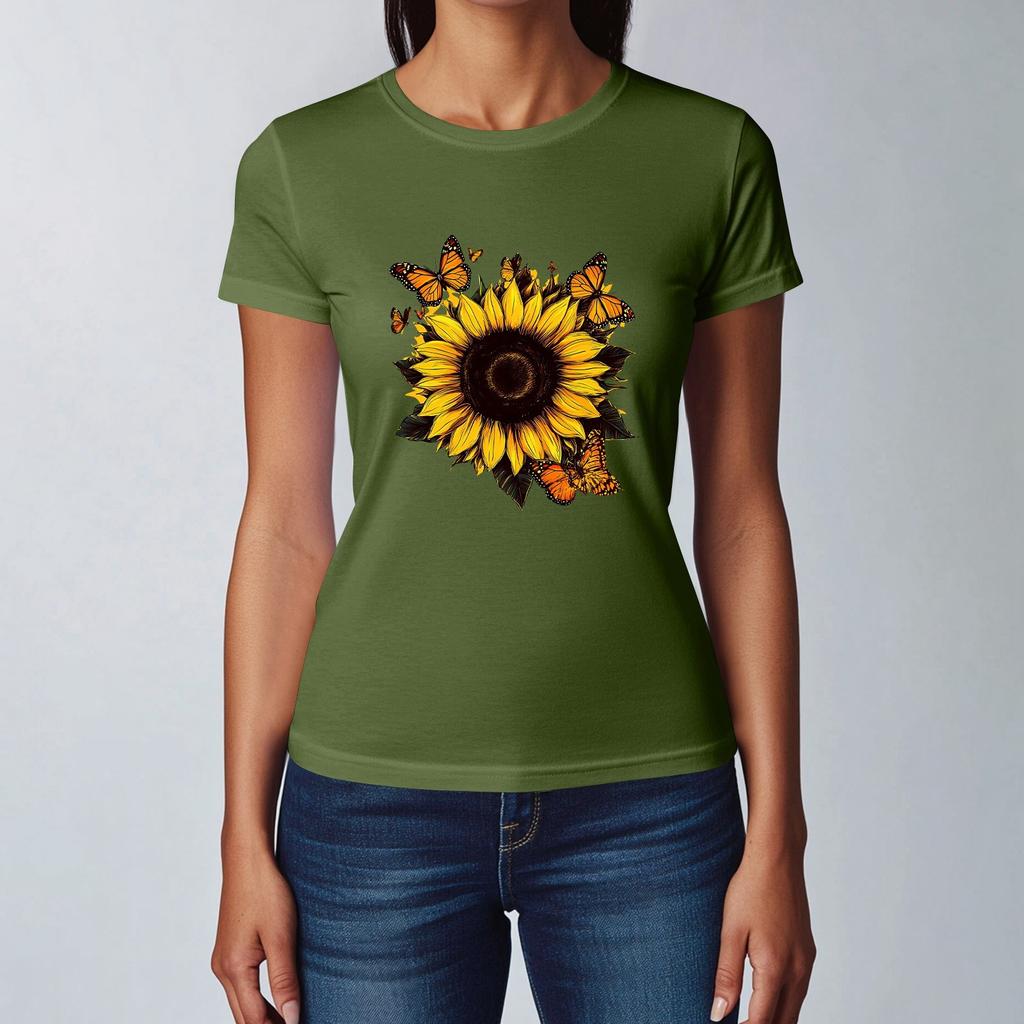 Women's Fashion Casual Printed Short Sleeve Round Neck Pullover Tops