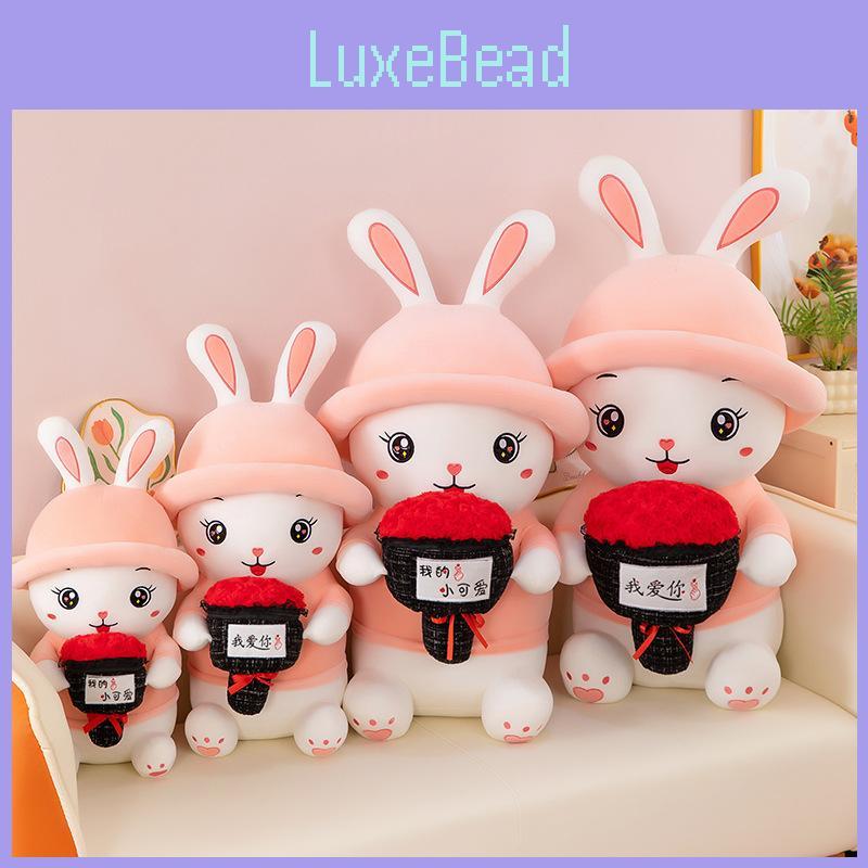 Rabbit Rose Lovethemed Stuffed Animal Fluffy Short Plush Valentines Present Day