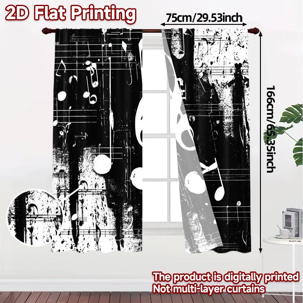 Set Of 2 Modern Flat Printing Curtains Without Rod Melody Sketch Pattern Durable Polyester Decorations Curtain Made