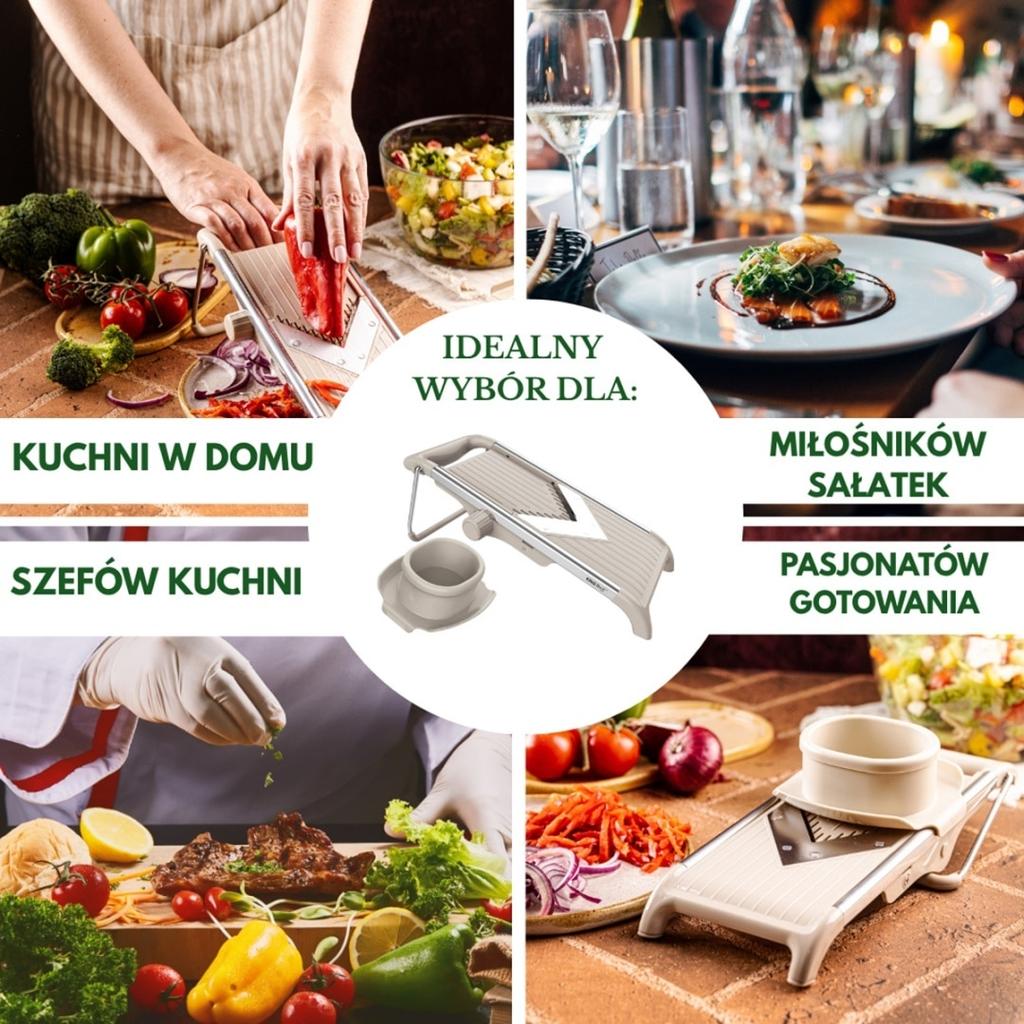 KINGHOFF KH-2006 Mandoline Slicer, Stainless Steel, Adjustable Thickness, Gray, 30x13.5x11.5cm, with Pusher