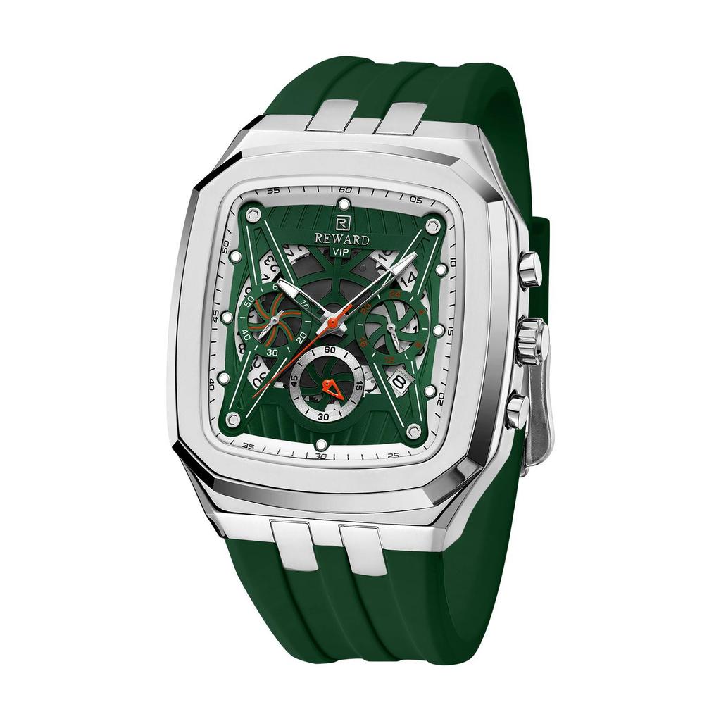 REWARD RD832260M 832260 Men Sport Quartz Watch Waterproof Silicone Band Chronograph Watch Square Case Wrist Watch for Men