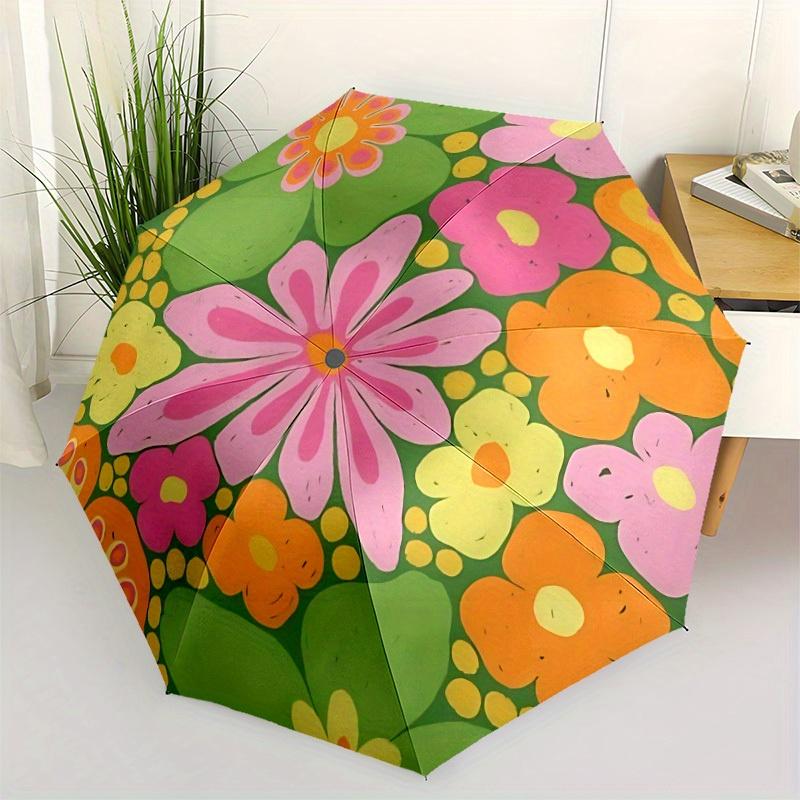 1pc Floral Pattern Automatic Open/close Folding Compact Cute Umbrella, 8-Rib Sturdy Canopy, Lightweight Portable, Commuting Use, Gift, Outdoor Umbrell