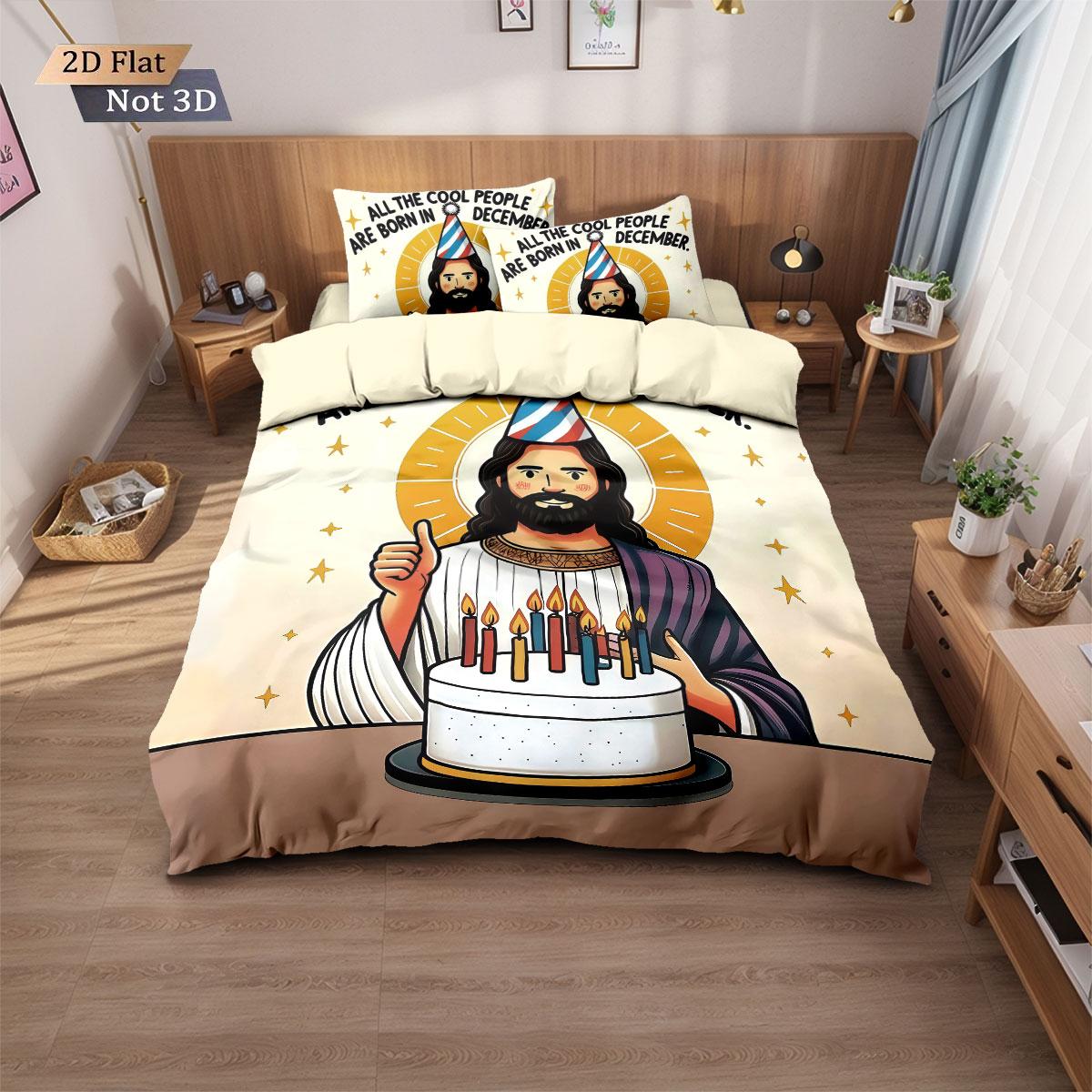 

3pcs cartoon Jesus print coreless bedding set, multi size bedroom dormitory duvet cover, soft decoration, machine washable 135x200cm-EU-Single&set