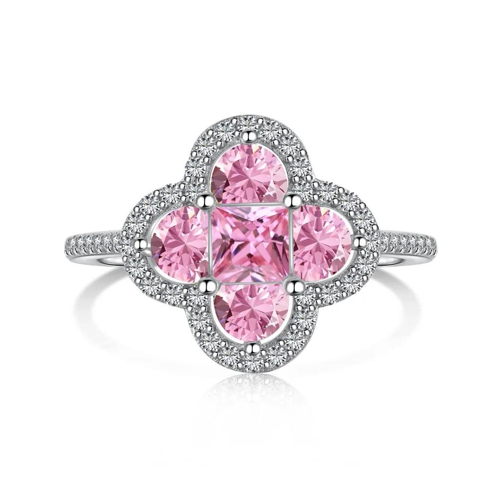 YILUOCD Shiny 5A Cubic Zirconia Four Clover Rings for Women CZ Lucky Ring Daily Classic Jewelry Lady Party Banquet Gifts