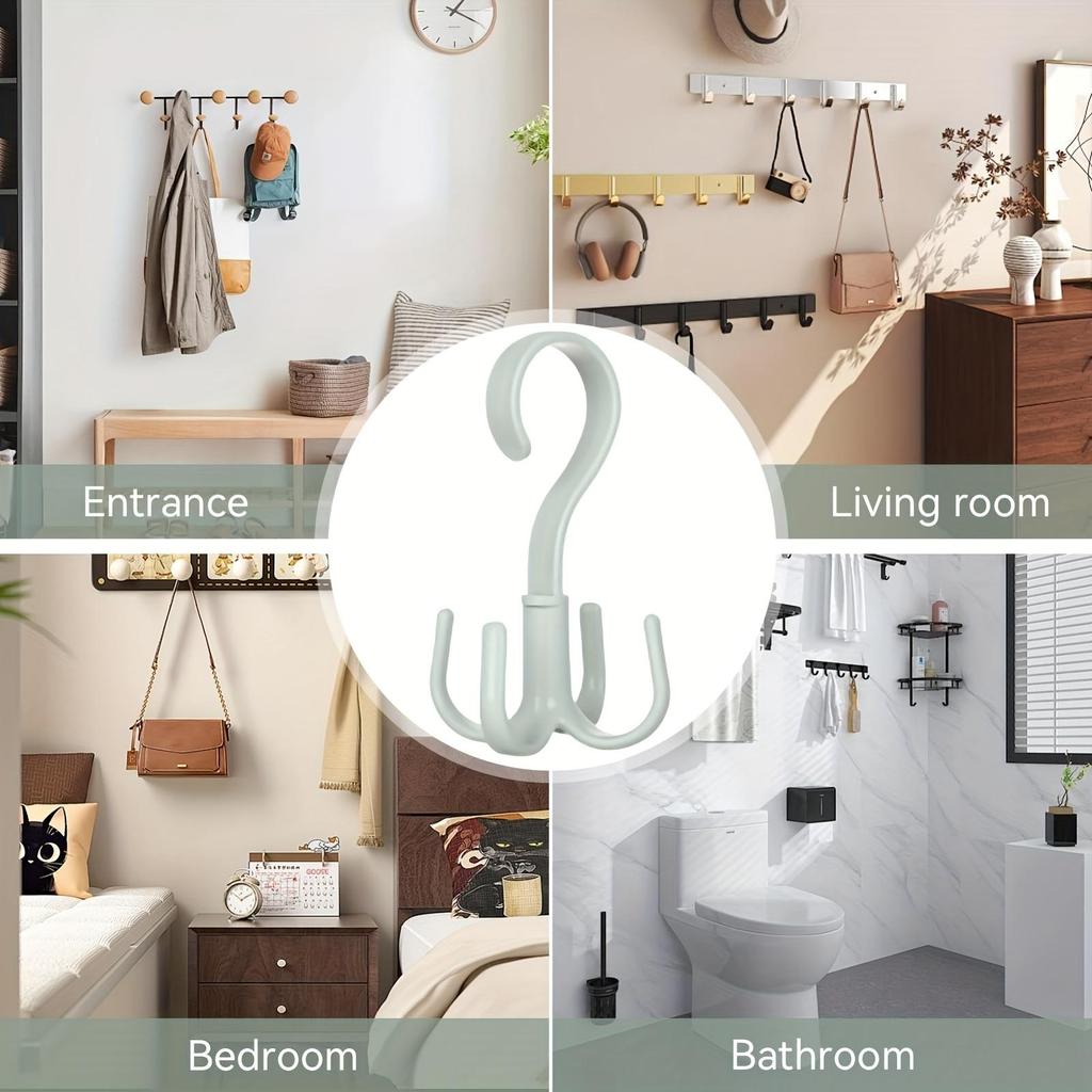 Rotating Closet Hanger with 4-Claw Hooks - Space-Saving Wall-Mounted Organizer for Ties, Handbags, Belts, Hats & Scarves