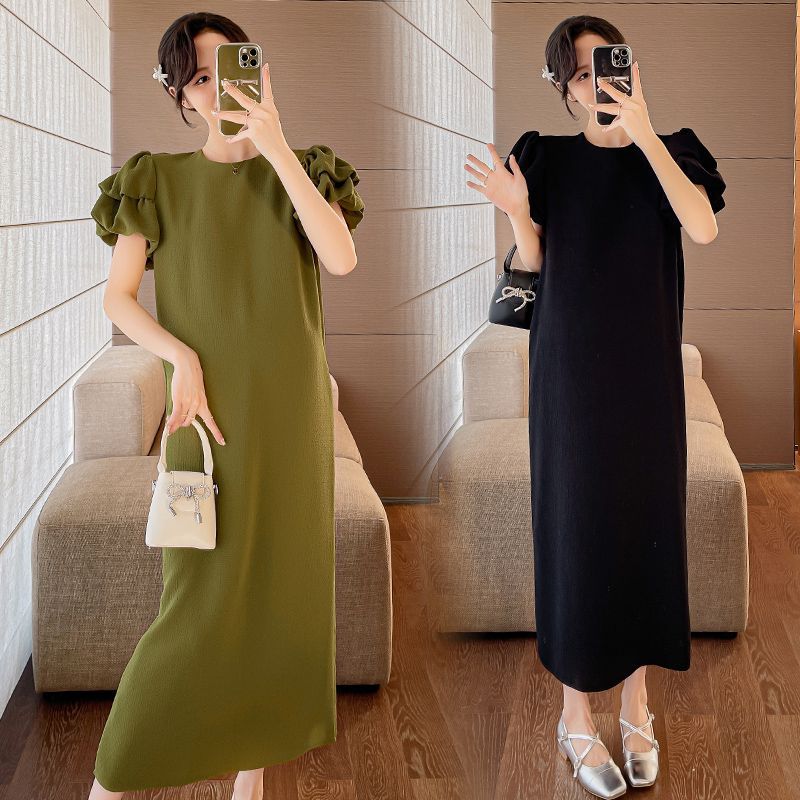 Pregnant mother summer loose large size temperament bubble sleeves thin design sense Korean version of high-end French fashion jumpsuit