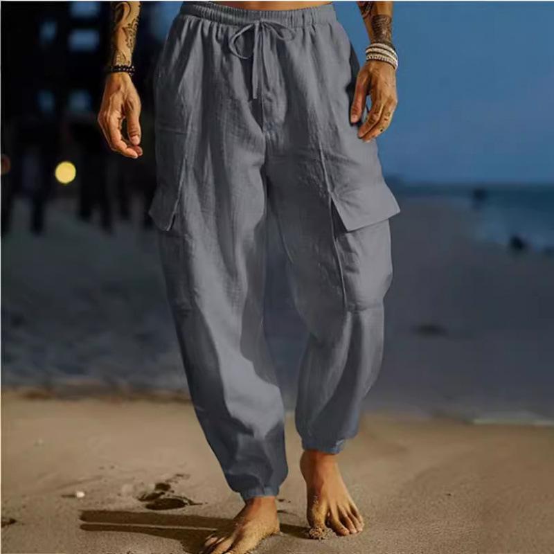2024 Autumn Jogger Work Pants: Breathable Long Pants with Elastic Drawstring Waistband & Multi-Pocket Design