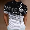 Camiseta retro para hombre con estampado de notas musicales en 3D, ropa informal de diario, de manga corta, de diseñador urbano, holgada y de gran tamaño.