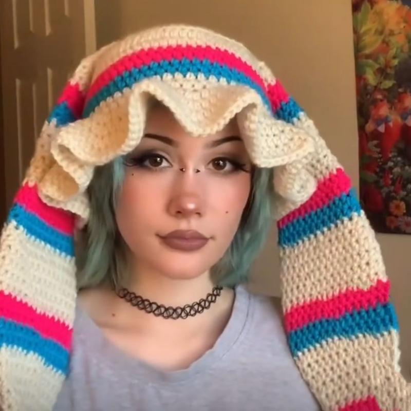 New Hand Knitted Embroidered Big Brim Hollow Fisherman Hat Showing Face Little Cute Knitted Hood