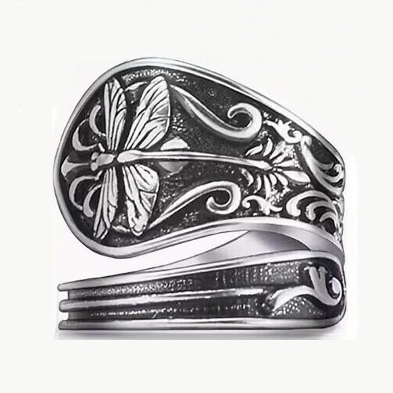Vintage Butterfly Dragonfly Sunflower Pattern Adjustable Ring Women Simple Creative Party Personalized Jewelry Accessories