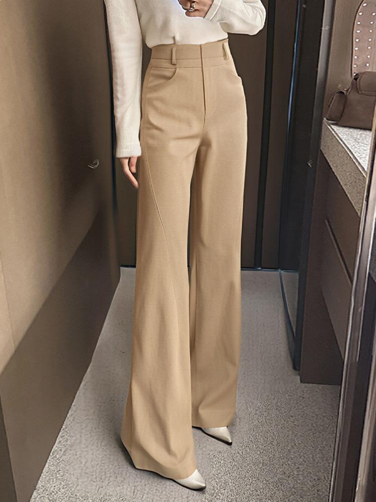 Women's French Double-Waist Straight-Leg Trousers: Hip-Covering, Slightly Flared, Wide-Leg, Casual Suit Pants with Excellent Drape