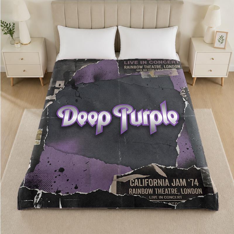 Deep Purple Print Flannel Blanket Cozy Lightweight Plush Throw Blanket For Bed Sofa Household Use