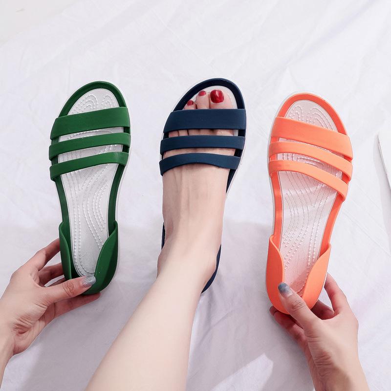 Sandales plates d'été à bout ouvert tendance pour femmes, couleur bonbon, décontractées, plage, extérieur, pantoufles pour dames