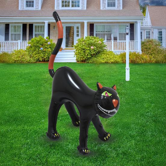Inflatable Black Cat Halloween Decoration Leak-Proof Inflatable Cat Blow-up Standing Cat Ornament for Home Indoor Yard Garden Decoration