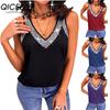 Summer Women's Solid Color Sequined Sleeveless Vest T-shirt Top