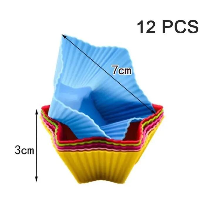 6/12PCS Silicone Muffin Mold Round Muffin Cup Heart Cake Baking Mold Kitchen Cooking Supplies Cake Decorating Tools