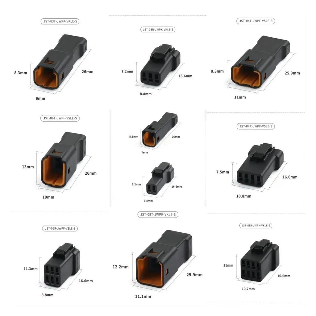 Black 2P 3P 4P 6P 8P 0.6mm Waterprof Wire Connector Plug Male To Female