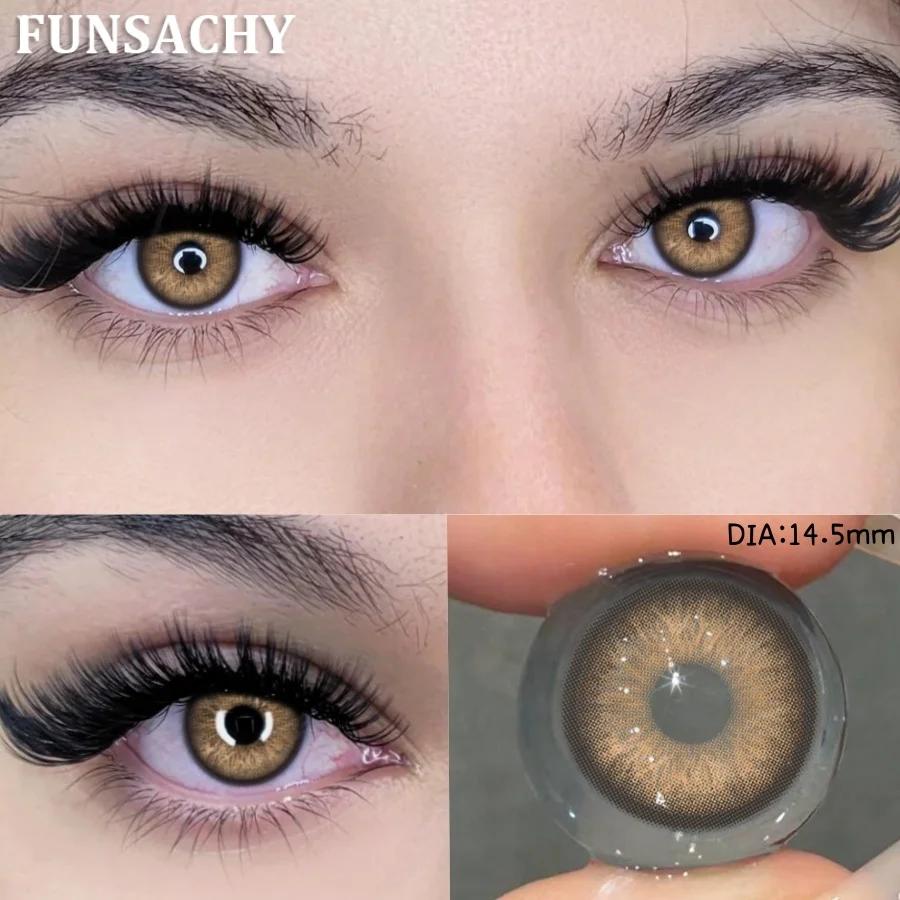 FUNSACHY Colored Contact Lenses Yearly Brown Lens for Eyes Makeup Beauty Green Color Lenses Fashion Grey Pupils Contacts 2Pcs