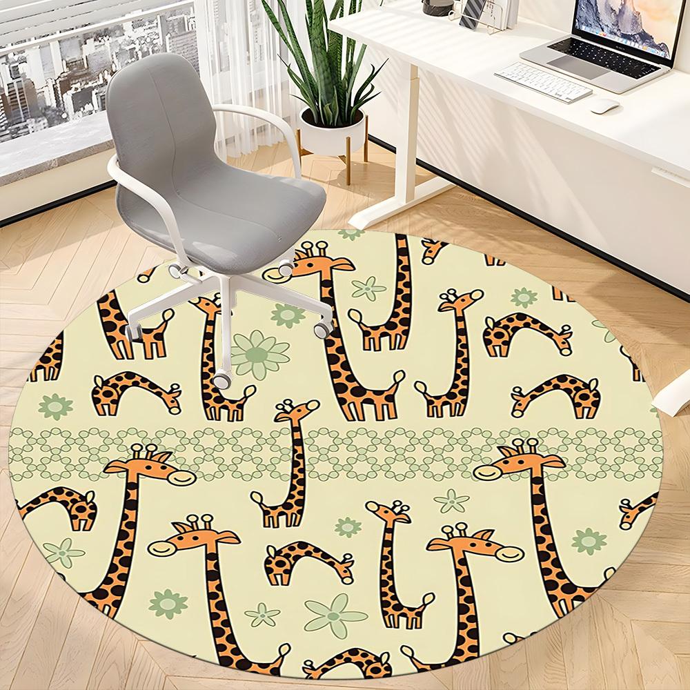 1PC Giraffe Pattern Office Round Area Rug, Mat Suitable For Office, Under Office Chairs Bedroom Living Room Home Decor, Room Deco