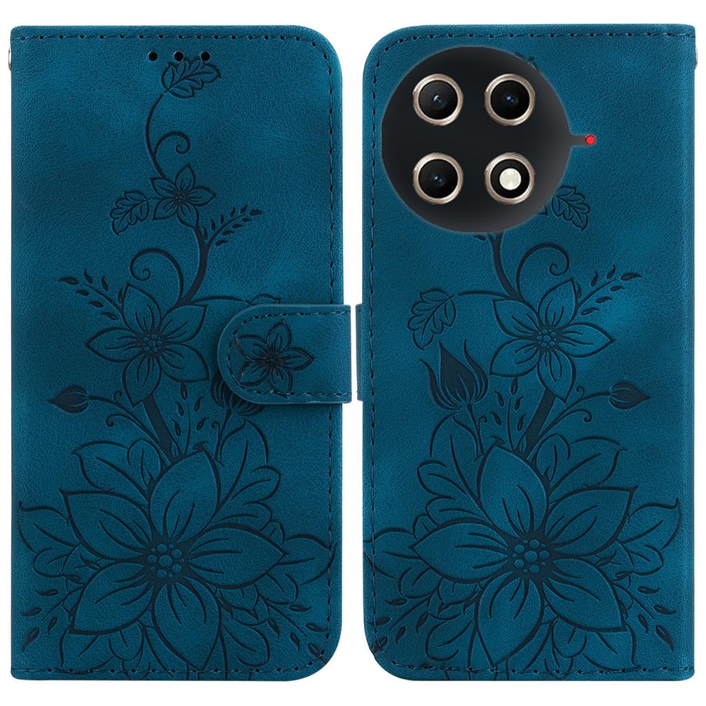 For TECNO Camon 30S 4G/30S Pro 4G Stand Case Lily Flower Imprint Leather Phone Cover with Wrist Strap