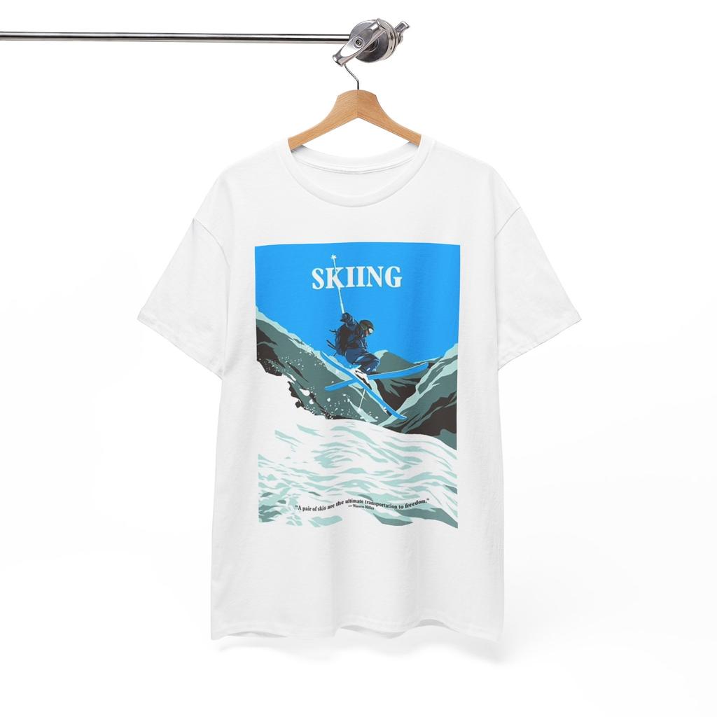 Skiing Graphic T Shirt Snow Mountains Unisex Heavy Cotton Tee
