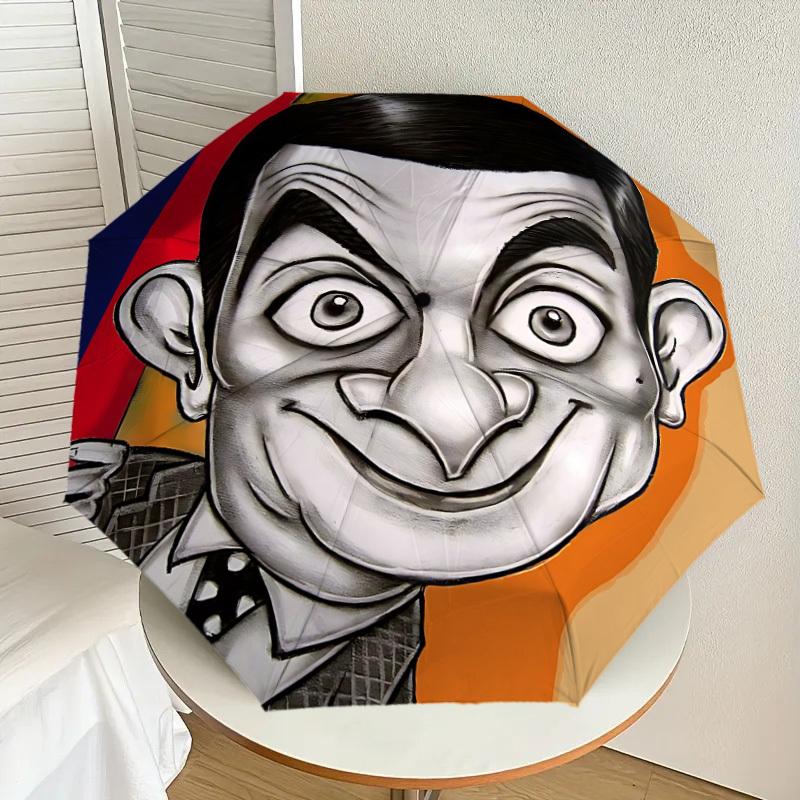 1pc Mr. Bean, Cartoon Automatic Folding Umbrella, Portable Collapsible Design, Casual Outdoor Accessory L1127096