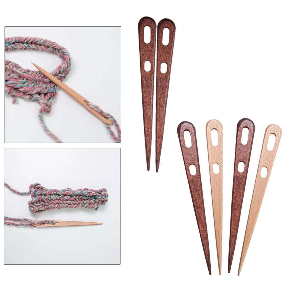 2/4Pcs DIY Big Eye Yarn Knitting Needle Needlework Wooden Knitting Needle Set