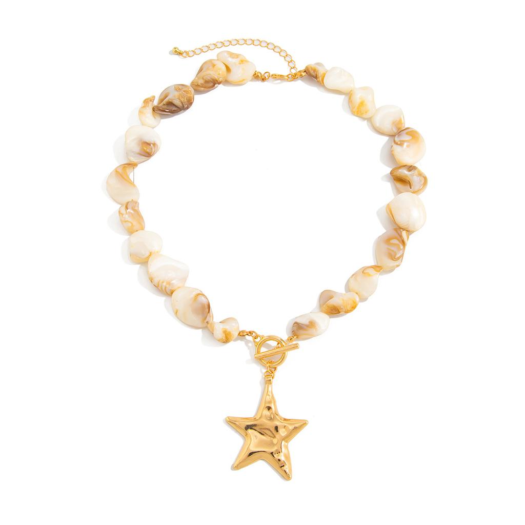 Ocean Wind Shell Piece Starfish Necklace, Fashion Pentagram Pendant Collarbone Chain Necklace