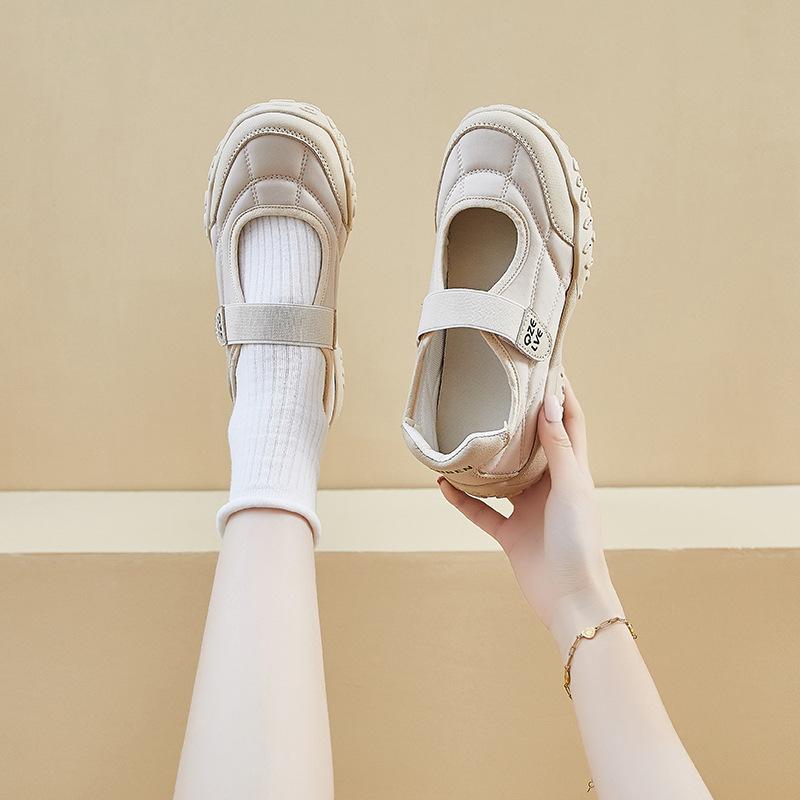 Inner heightening thick-soled Velcro Mary Jane shoes women's summer new versatile round head shallow mouth casual shoes sports shoes