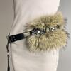 Sparkly Rhinestone Faux Fur Patchwork Waist Belt with Pin Buckle - Y2K Leather Eyelet Design