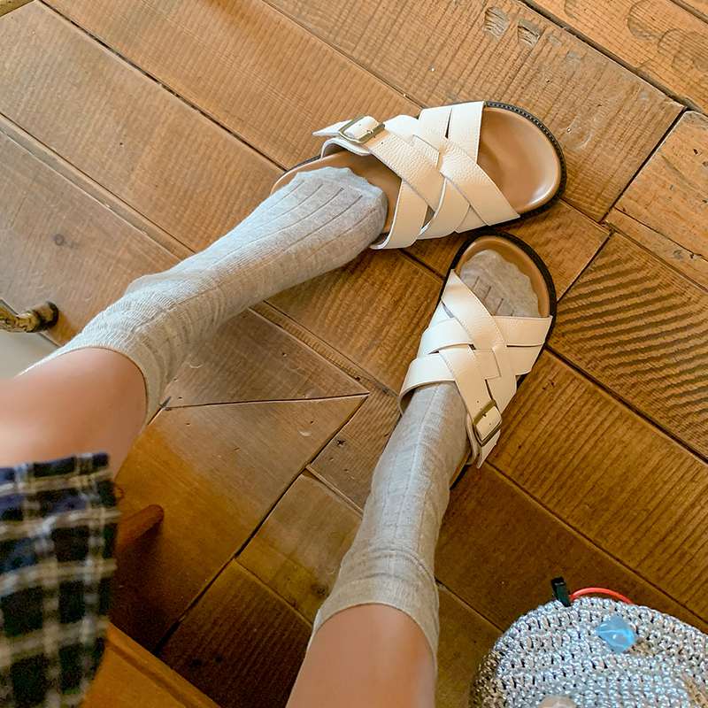 Krazing Pot Cow Suede Nubuck Summer Size 40 Outside Slippers Flat Platform Flip Flops Low Heels Women Peep Toe Sandals