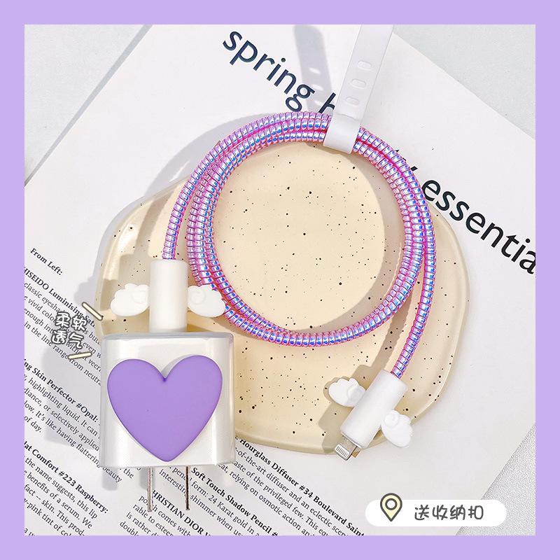 Girls Cable Protection Set for IPhone 12 13 Pro Fast Charging Protection USB Data Cable Line Protection Sprial Cable Protective AVE