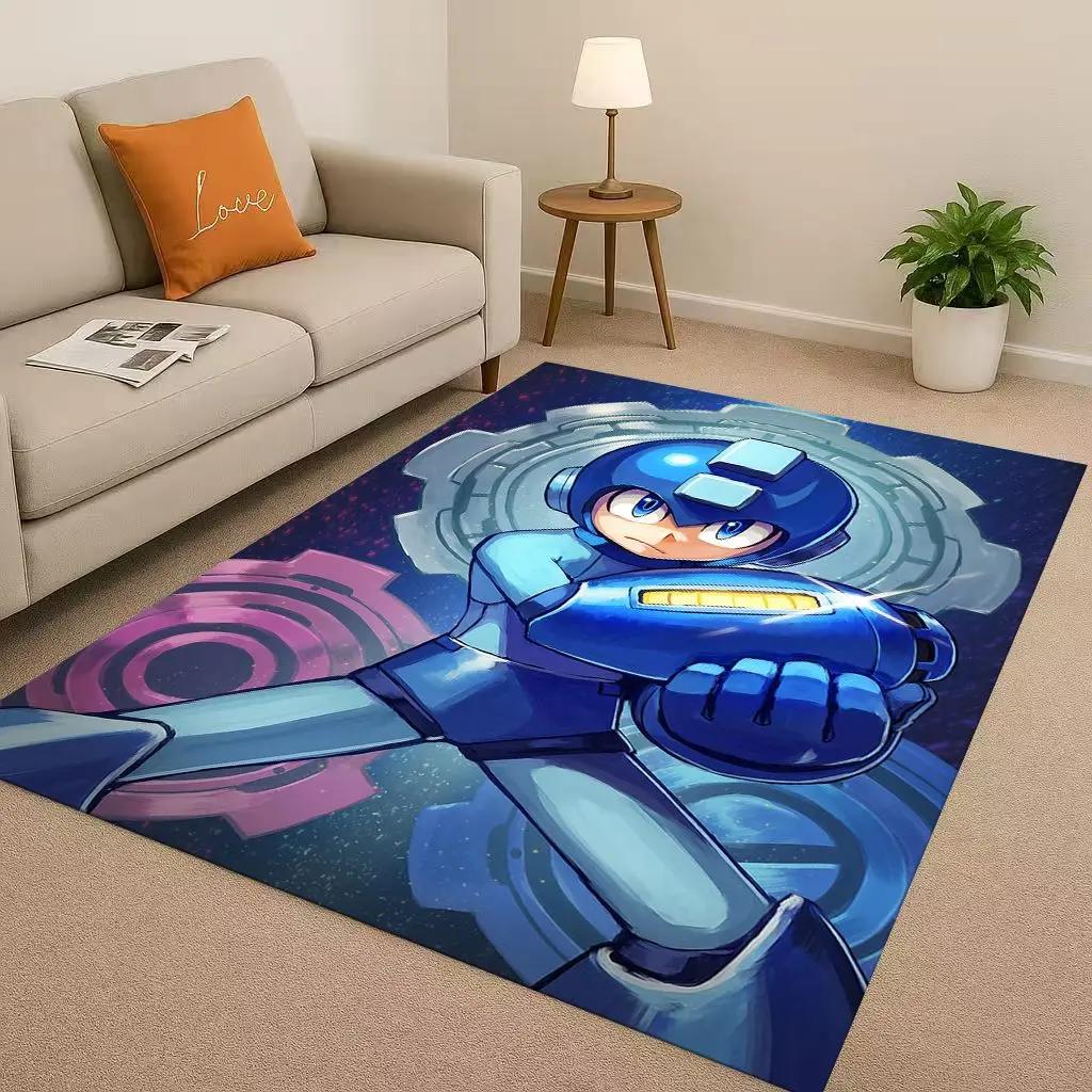 3D Retro Game Rockman Mega Man Living Room Non-Slip Area Rug Soft Carpet for Bedroom Playroom Sofa,Easy Clean Home Decor Doormat