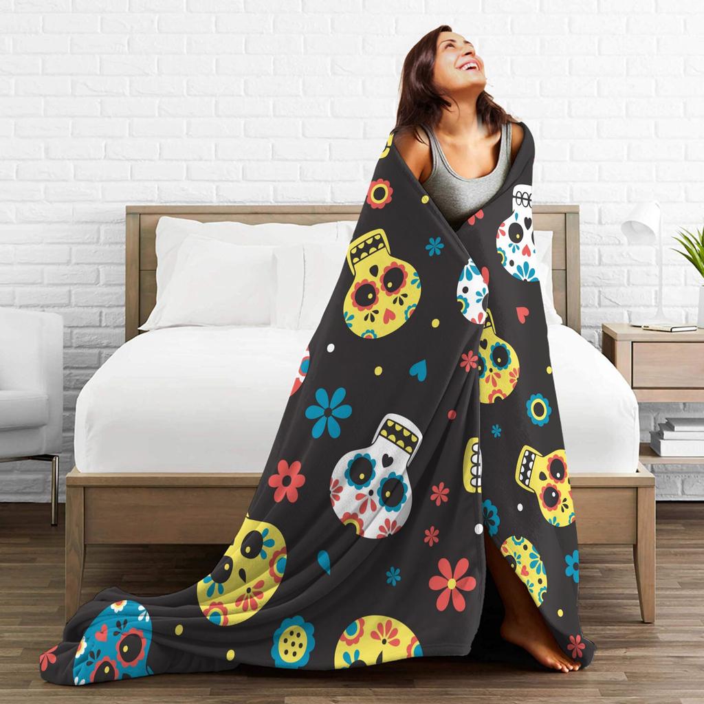 Sugar Skull Mexican Blankets Day of the Dead Horror Halloween Fleece Funny Breathable Throw Blanket for Coverlet All Season