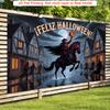 Party Backdrop Halloween Moon Flat Spooky Night Scene Full Flying Witch Photo Booth Background Party Decor
